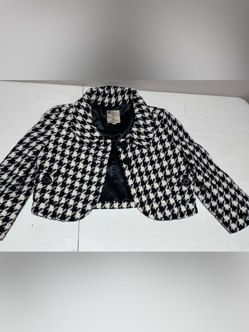 Tulle houndstooth black white crop jacket XS